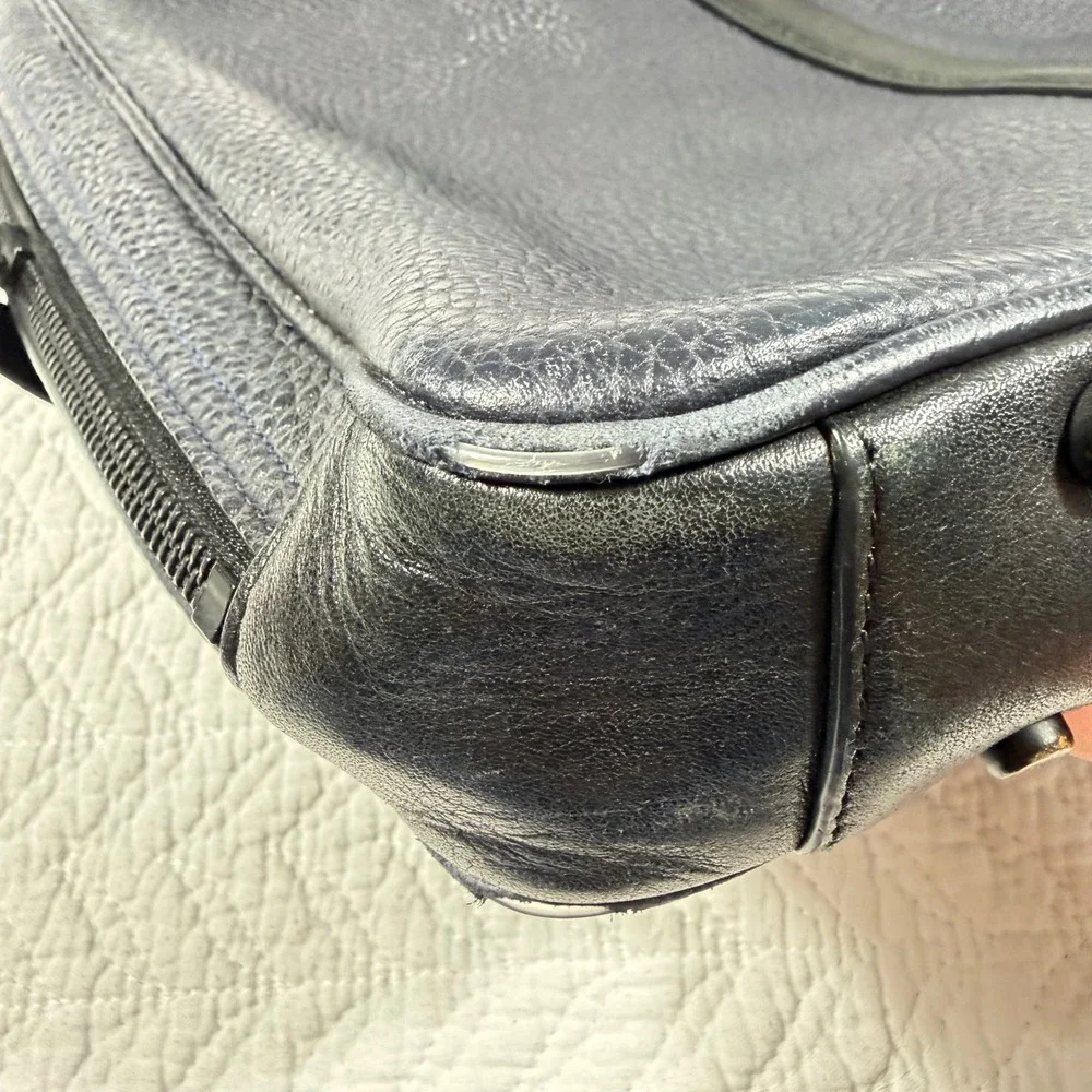 Coach Metropolitan Slim Briefcase - Navy Pebbled Leather Work Office Travel‎